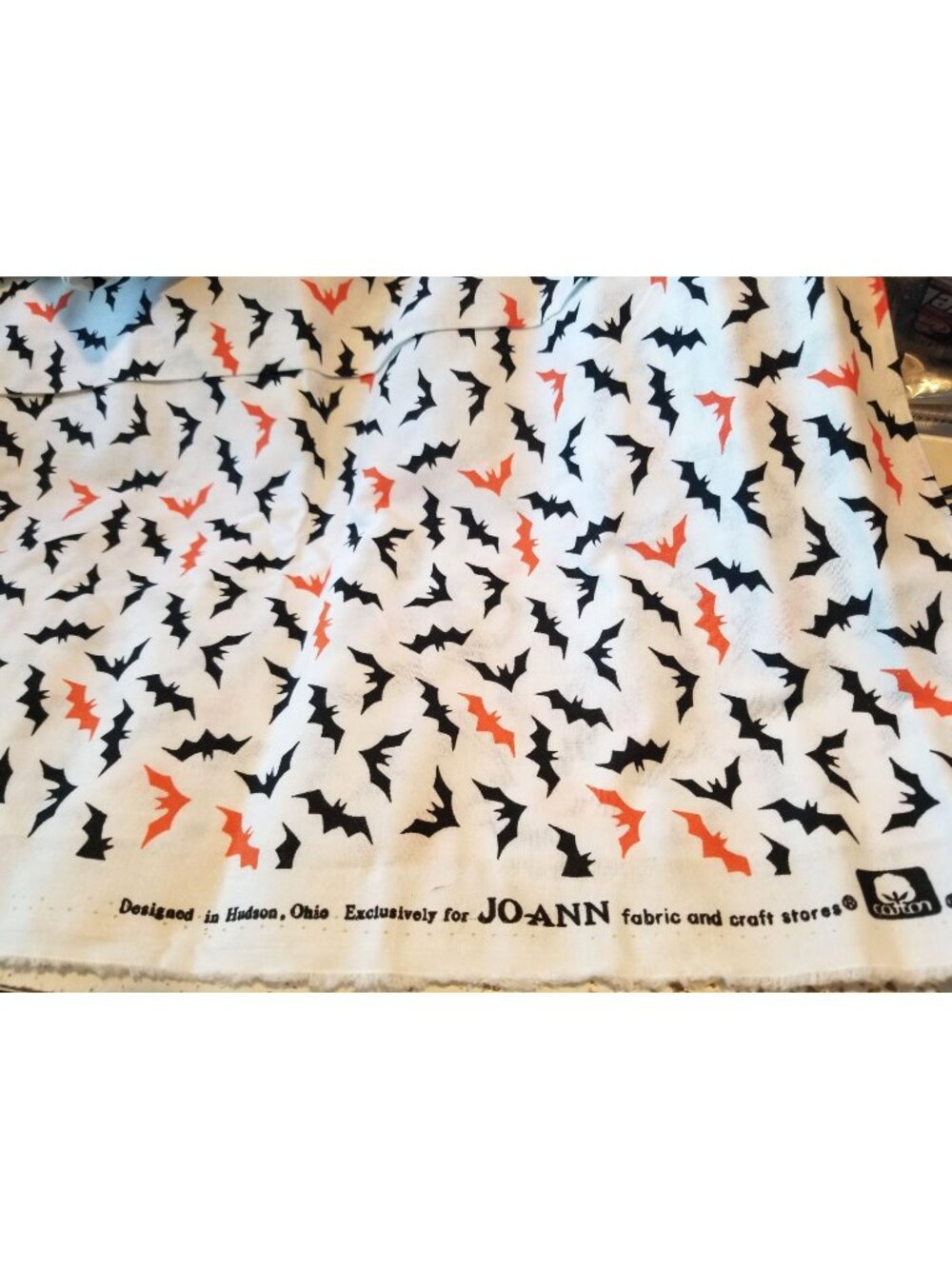 Material  White  Fabric Black and White Bats  44" x 36"   Cotton Craft Clothing